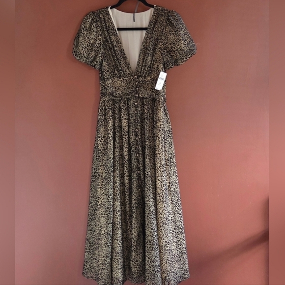 Anthropologie Black and Cream Midi Dress